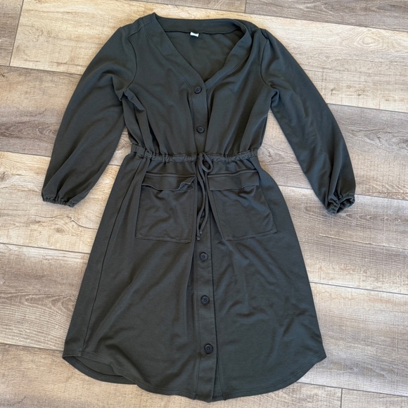 Old Navy Forest Dark Green Button Dress - Picture 1 of 5